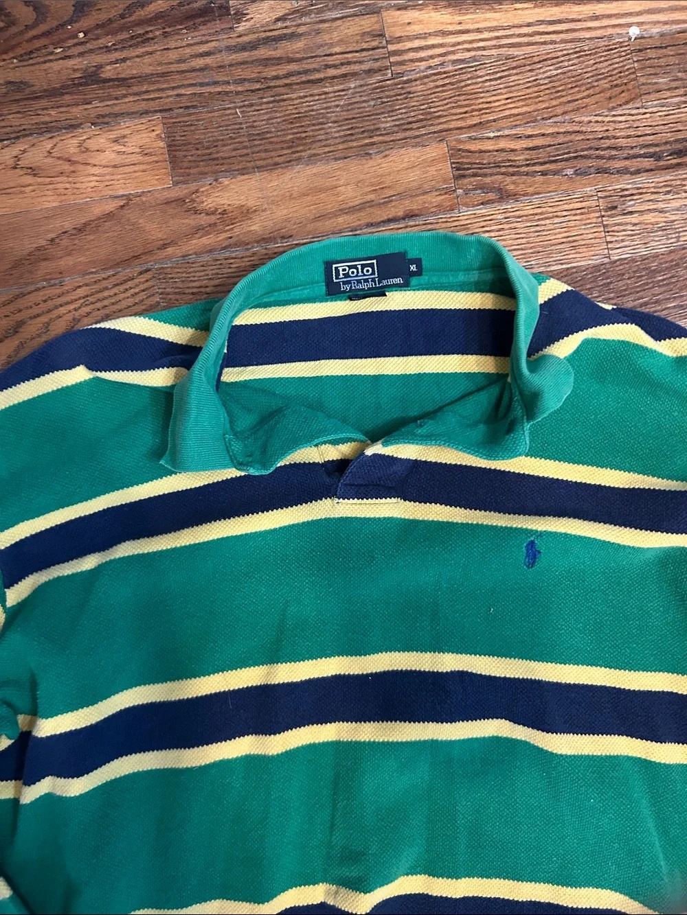 Ralph Lauren Green, Navy & Yellow Striped Rugby Polo